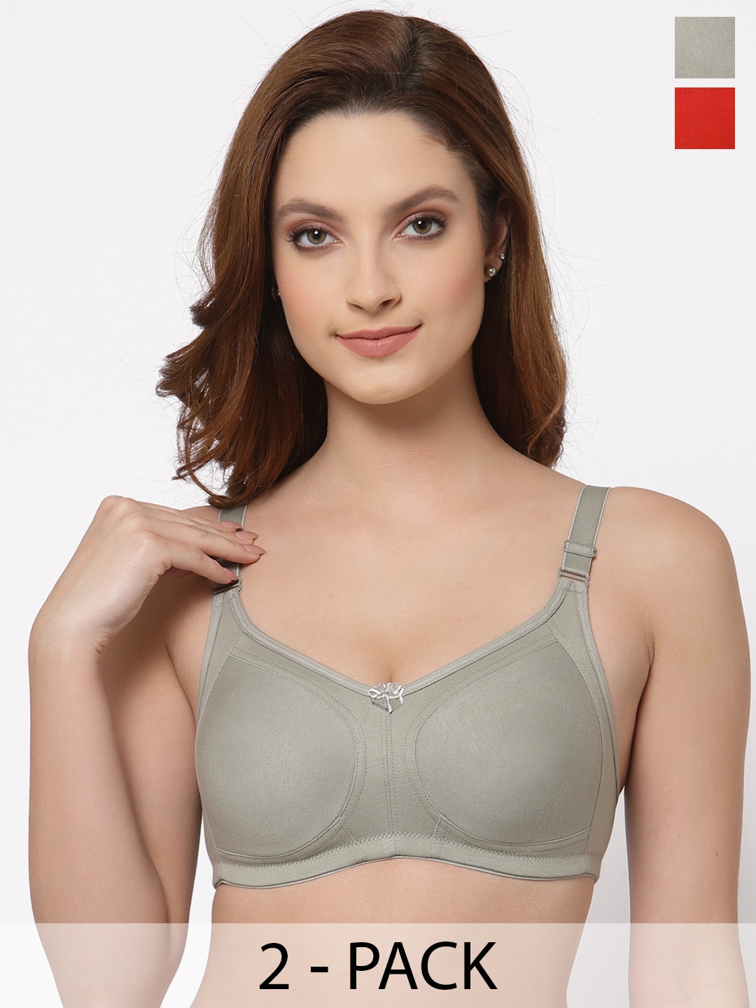 

Floret Pack of 2 Non Padded Non-Wired Cotton Full Coverage Everyday Bra With Moulded Cups, Sea green