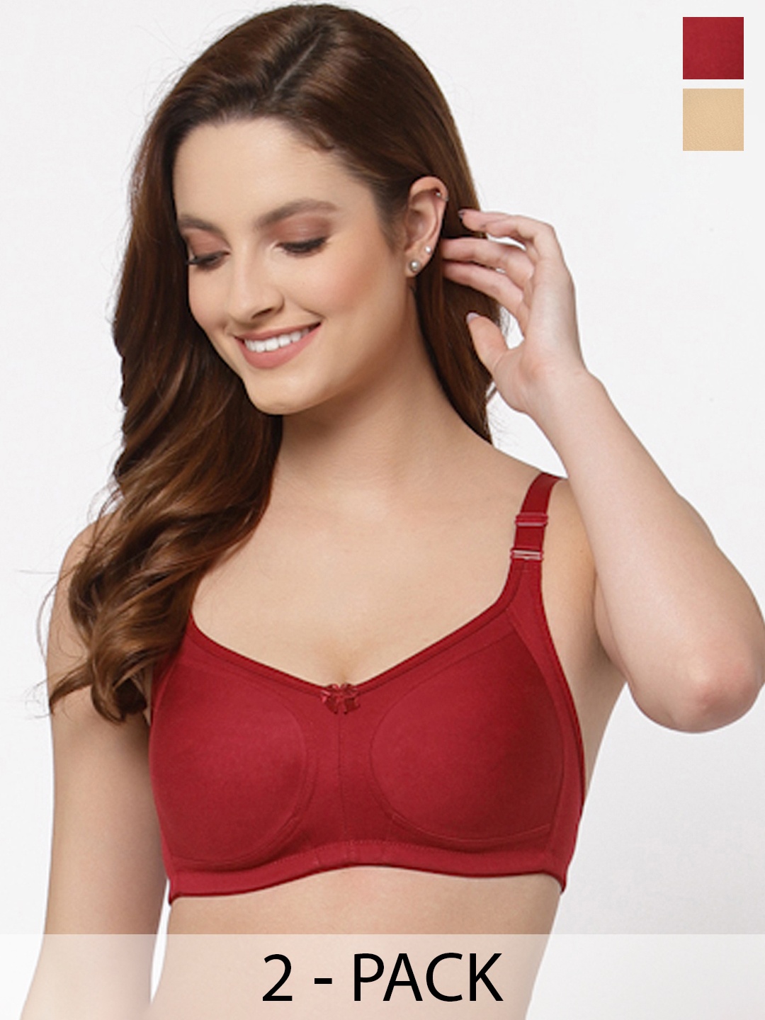

Floret Pack of 2 Non Padded Non-Wired Cotton Full Coverage Everyday Bra With Moulded Cups, Maroon