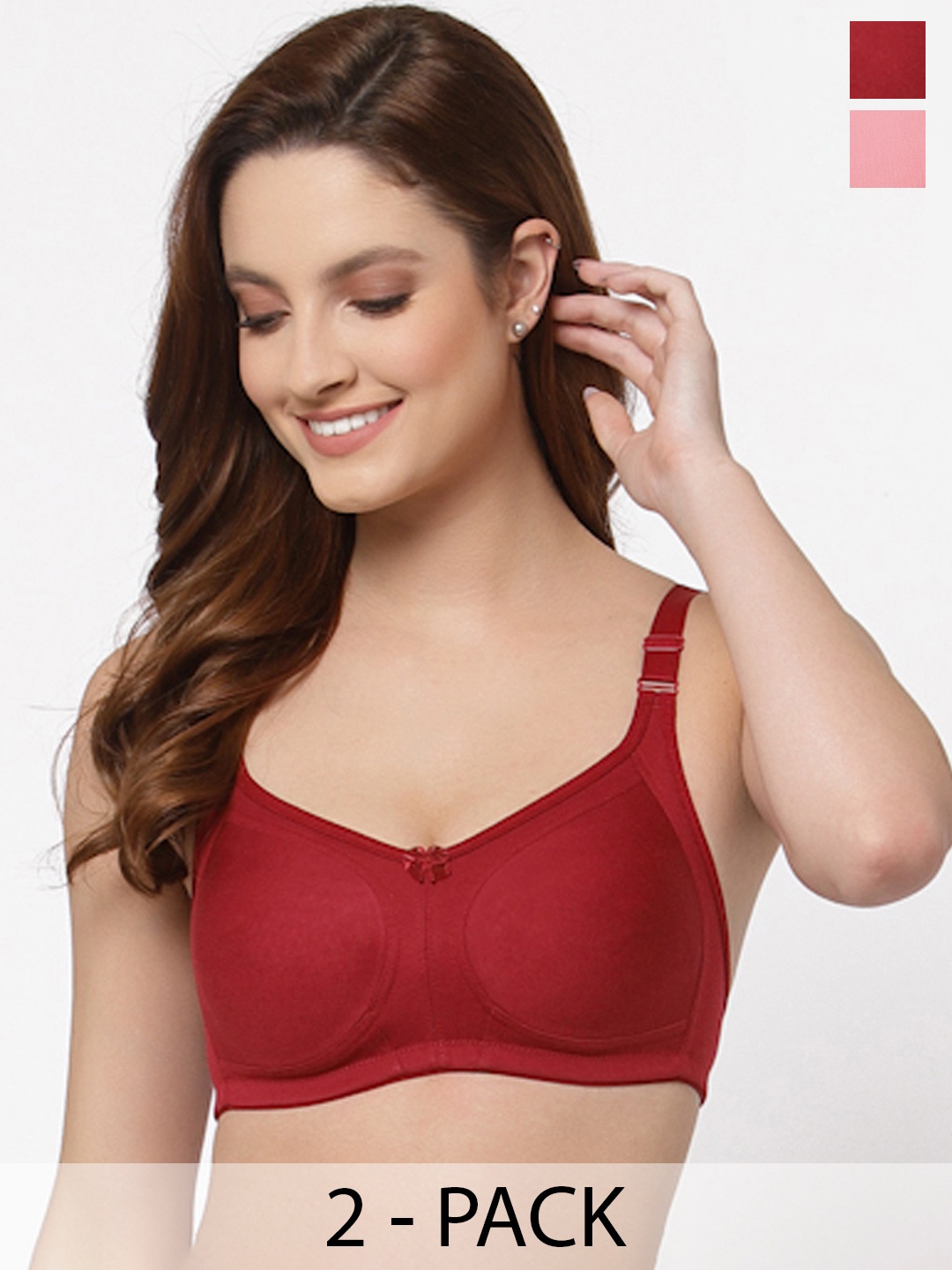 

Floret Pack of 2 Non Padded Non-Wired Cotton Full Coverage Everyday Bra With Moulded Cups, Maroon