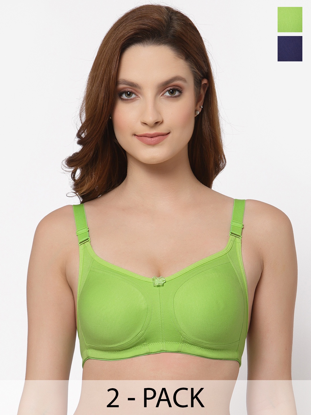 

Floret Pack of 2 Non Padded Non-Wired Cotton Full Coverage Everyday Bra With Moulded Cups, Lime green