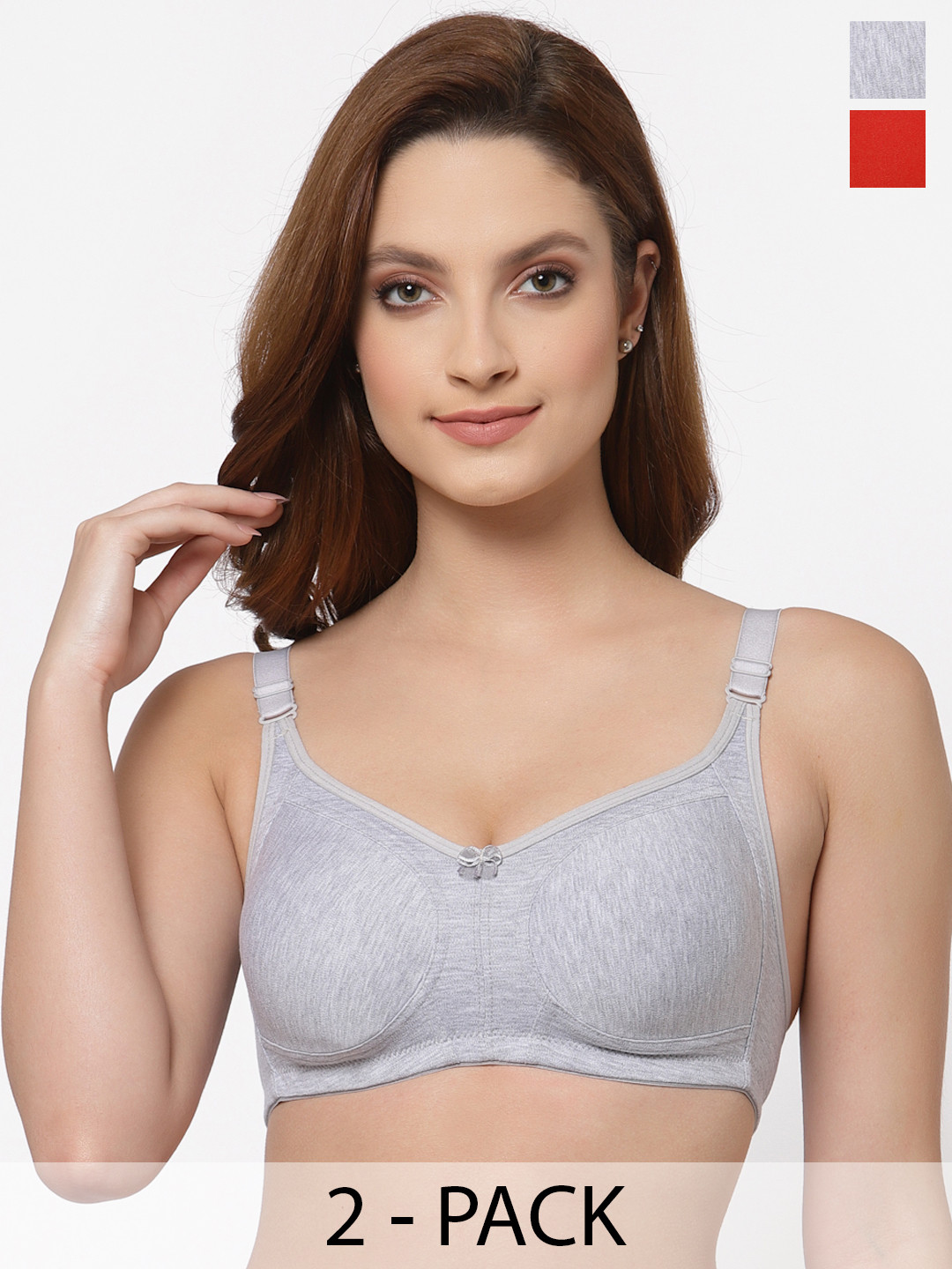 

Floret Pack of 2 Non Padded Non-Wired Cotton Full Coverage Everyday Bra With Moulded Cups, Grey melange