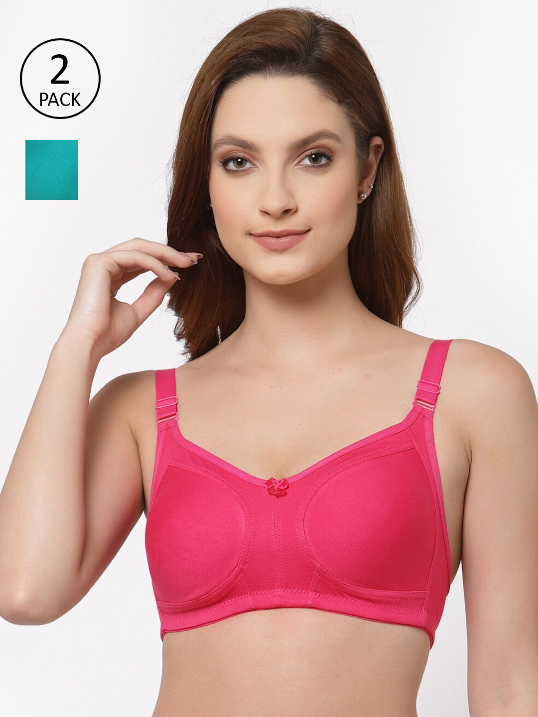 

Floret Pack of 2 Non Padded Non-Wired Cotton Full Coverage Everyday Bra With Moulded Cups, Magenta