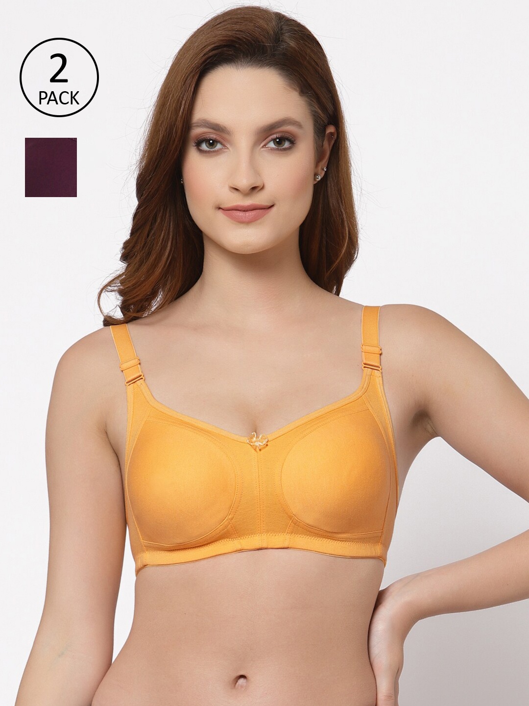 

Floret Pack of 2 Non Padded Non-Wired Cotton Full Coverage Everyday Bra With Moulded Cups, Yellow