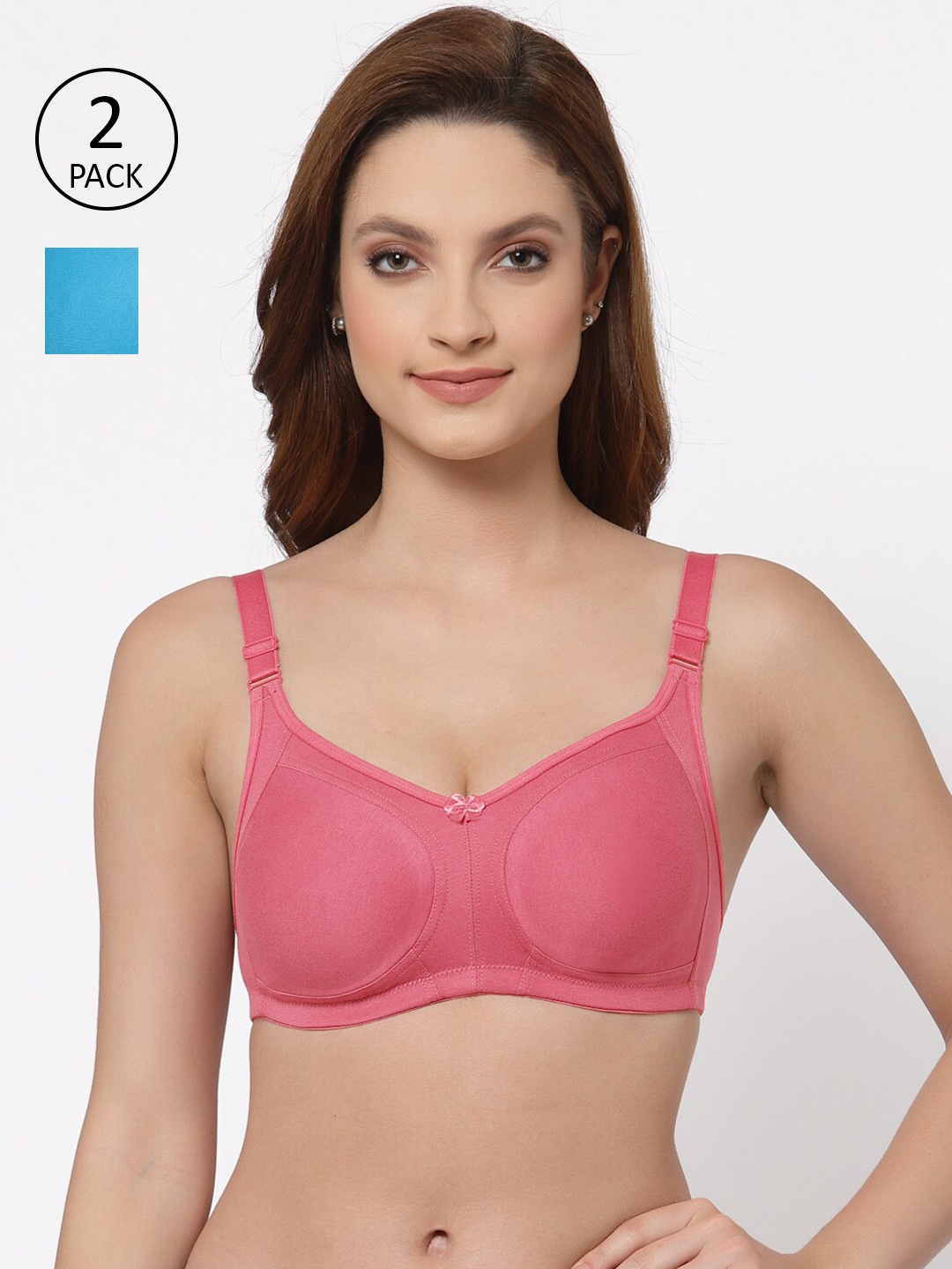 

Floret Pack of 2 Non Padded Non-Wired Cotton Full Coverage Everyday Bra With Moulded Cups, Blue