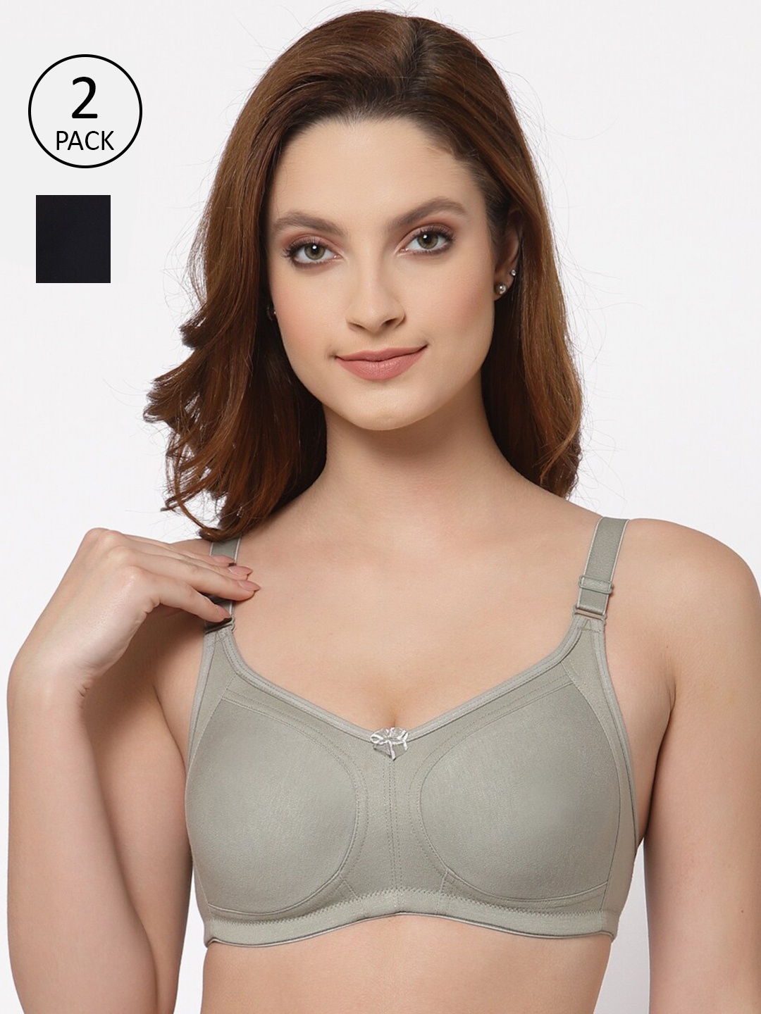 

Floret Pack of 2 Non Padded Non-Wired Cotton Full Coverage Everyday Bra With Moulded Cups, Sea green