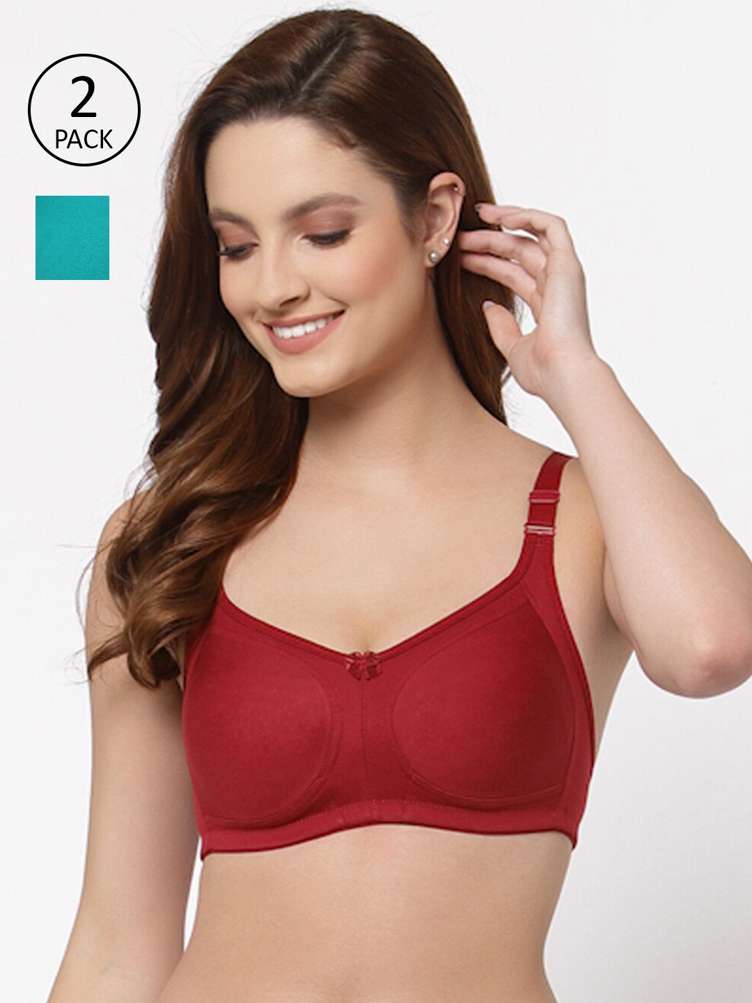 

Floret Pack of 2 Non Padded Non-Wired Cotton Full Coverage Everyday Bra With Moulded Cups, Maroon