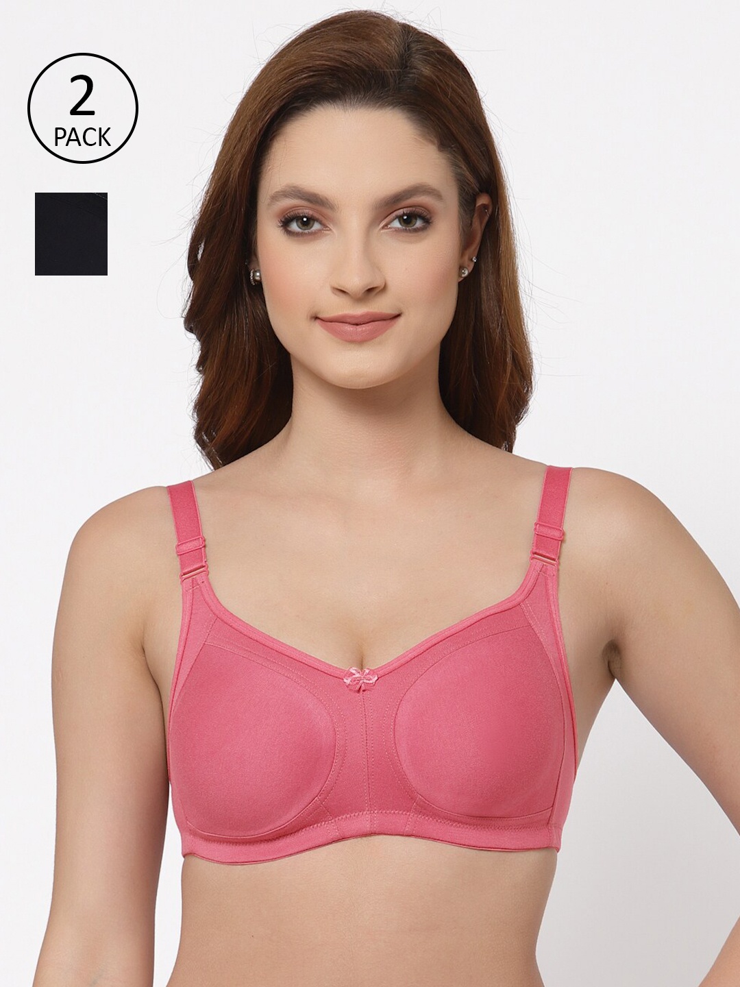 

Floret Pack of 2 Non Padded Non-Wired Cotton Full Coverage Everyday Bra With Moulded Cups, Rose