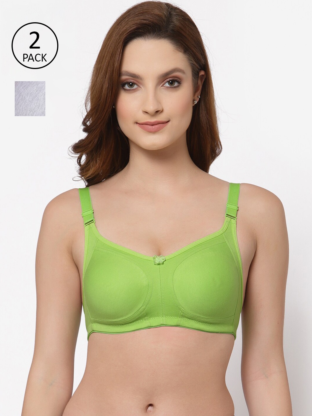 

Floret Pack of 2 Non Padded Non-Wired Cotton Full Coverage Everyday Bra With Moulded Cups, Lime green