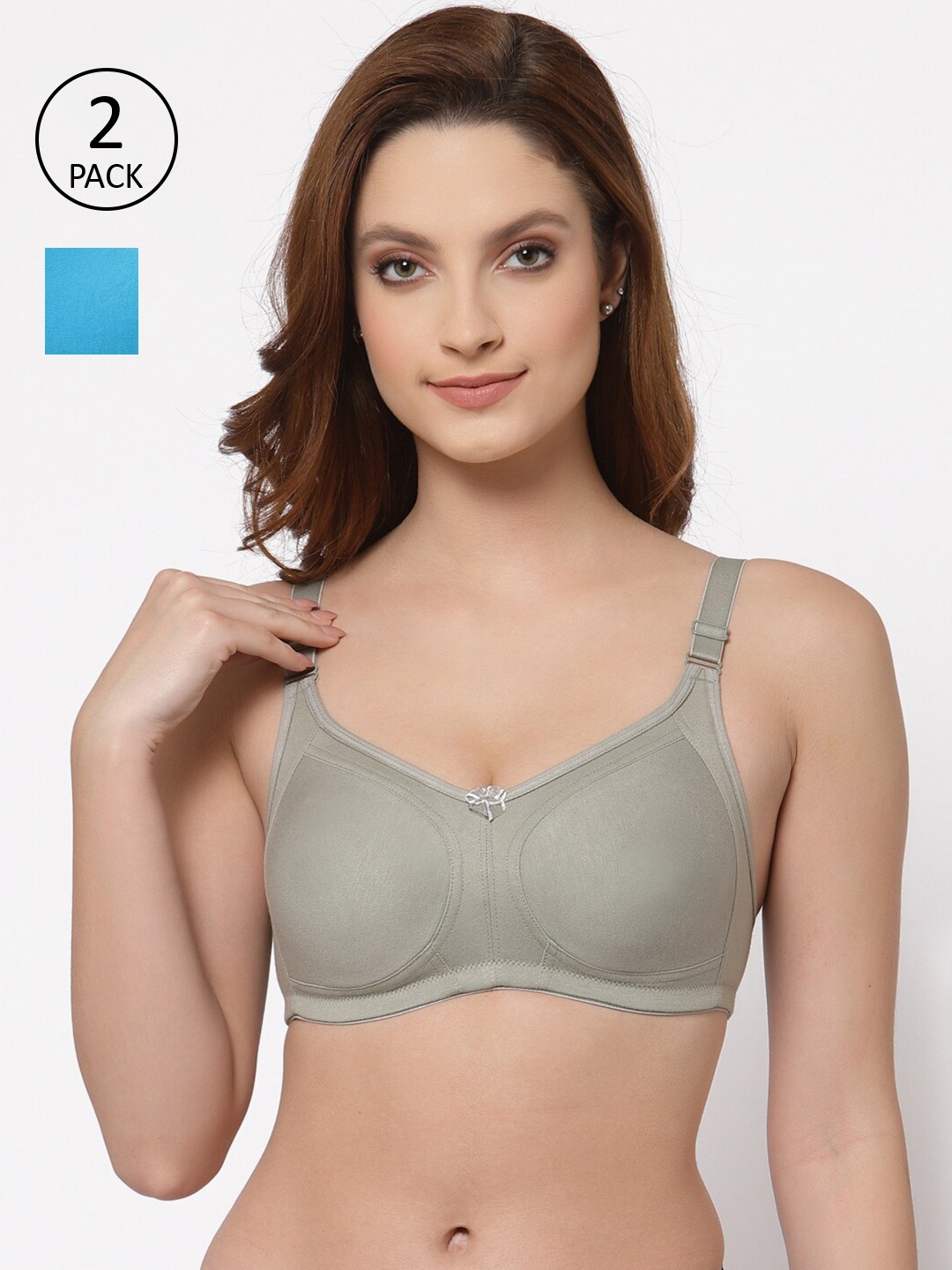 

Floret Pack of 2 Non Padded Non-Wired Cotton Full Coverage Everyday Bra With Moulded Cups, Sea green