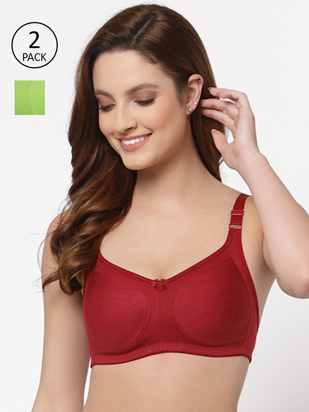 

Floret Pack of 2 Non Padded Non-Wired Cotton Full Coverage Everyday Bra With Moulded Cups, Maroon