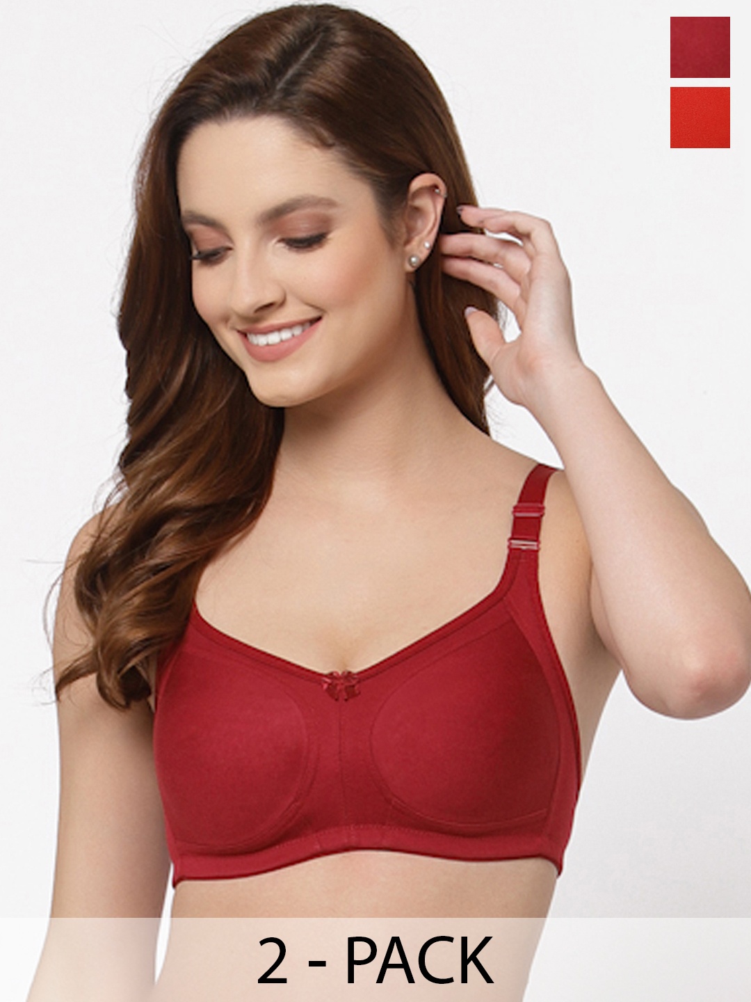 

Floret Pack of 2 Non Padded Non-Wired Cotton Full Coverage Everyday Bra With Moulded Cups, Maroon