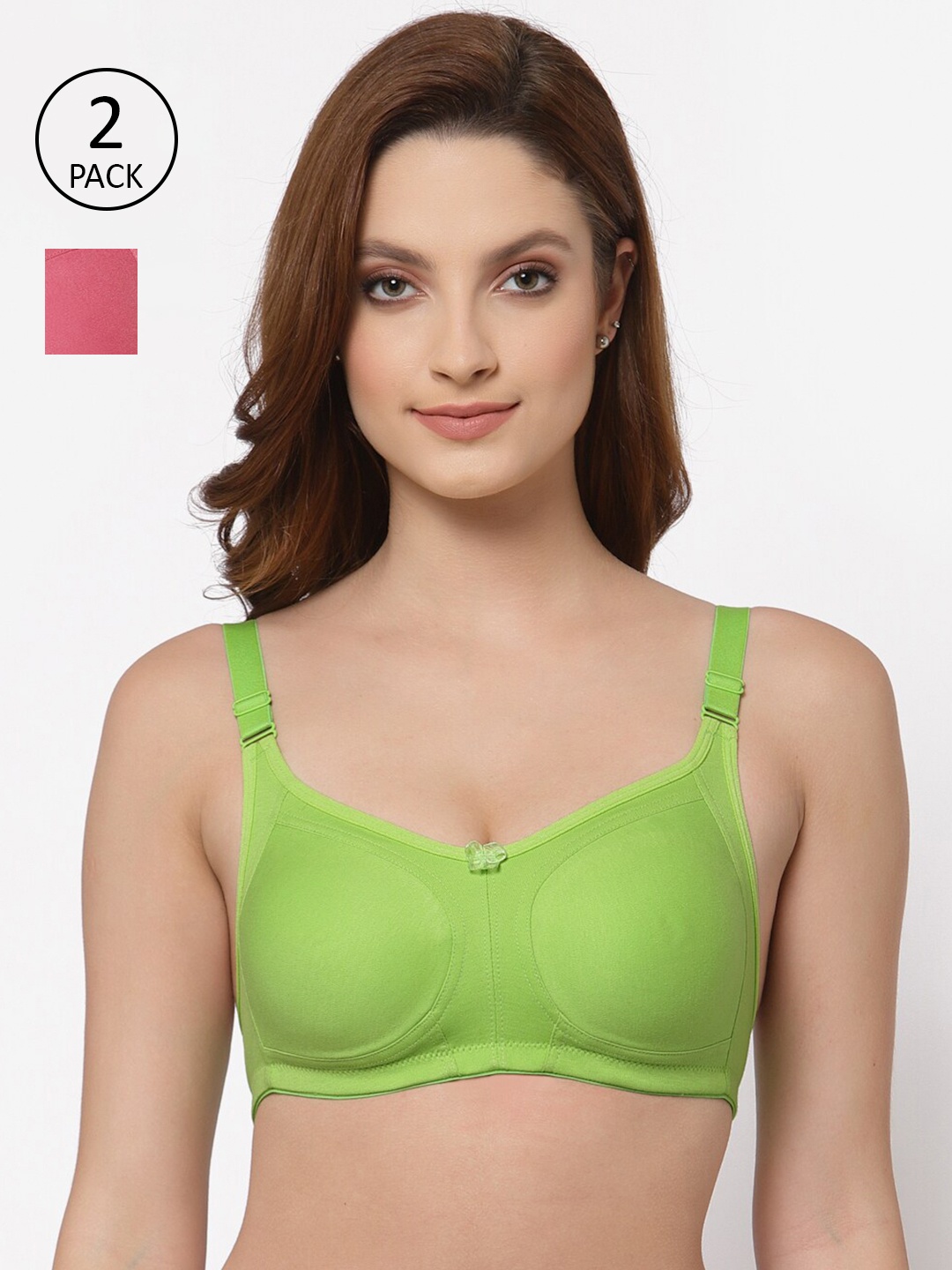 

Floret Pack of 2 Non Padded Non-Wired Cotton Full Coverage Everyday Bra With Moulded Cups, Lime green