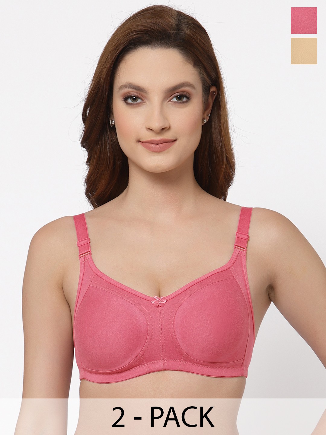 

Floret Pack of 2 Non Padded Non-Wired Cotton Full Coverage Everyday Bra With Moulded Cups, Rose gold