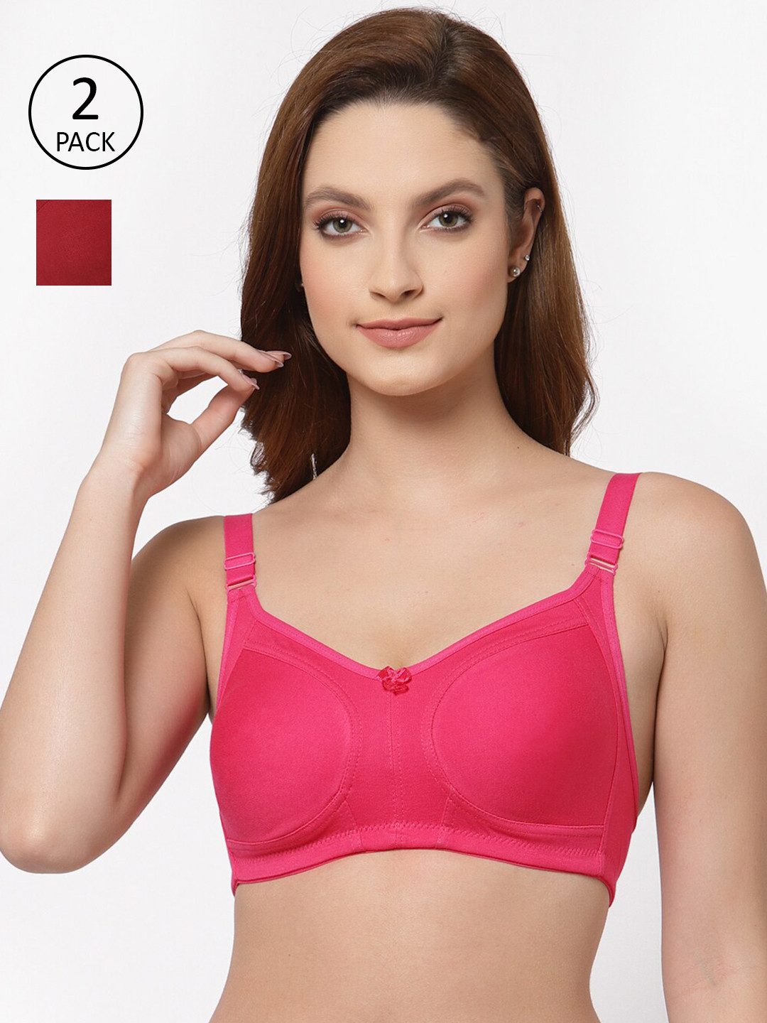 

Floret Pack of 2 Non Padded Non-Wired Cotton Full Coverage Everyday Bra With Moulded Cups, Magenta