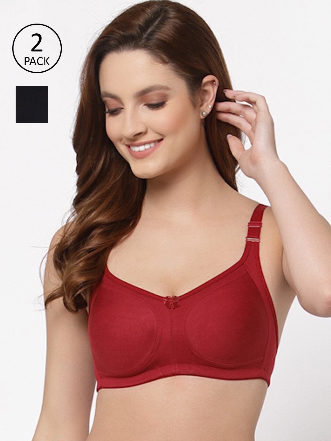 

Floret Pack of 2 Non Padded Non-Wired Cotton Full Coverage Everyday Bra With Moulded Cups, Maroon