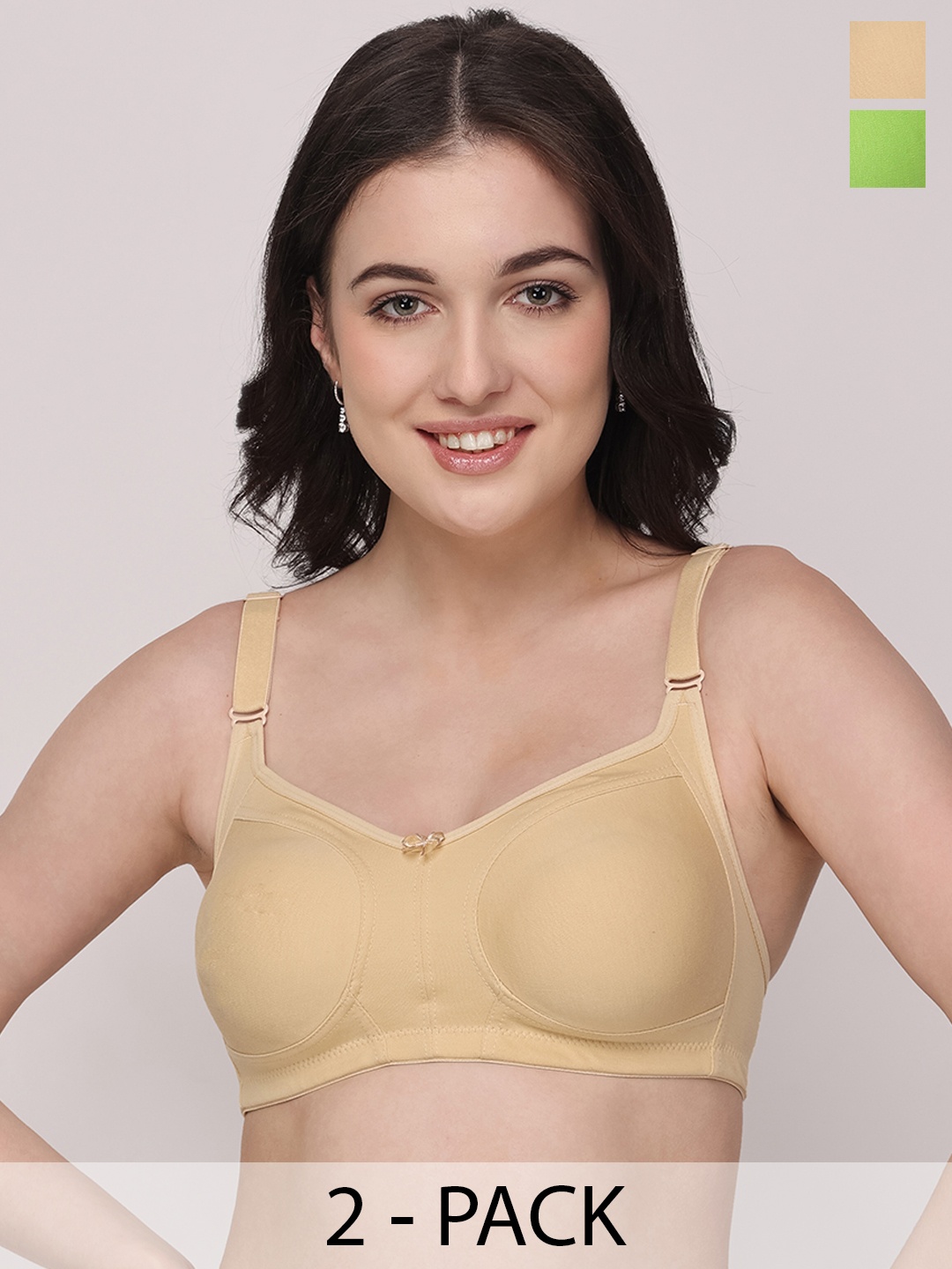 

Floret Pack of 2 Non Padded Non-Wired Cotton Full Coverage Everyday Bra With Moulded Cups, Lime green