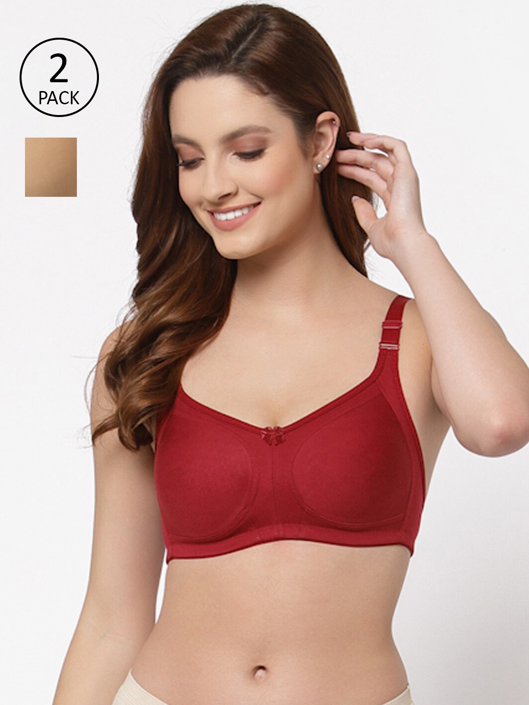 

Floret Pack of 2 Non Padded Non-Wired Cotton Full Coverage Everyday Bra With Moulded Cups, Maroon