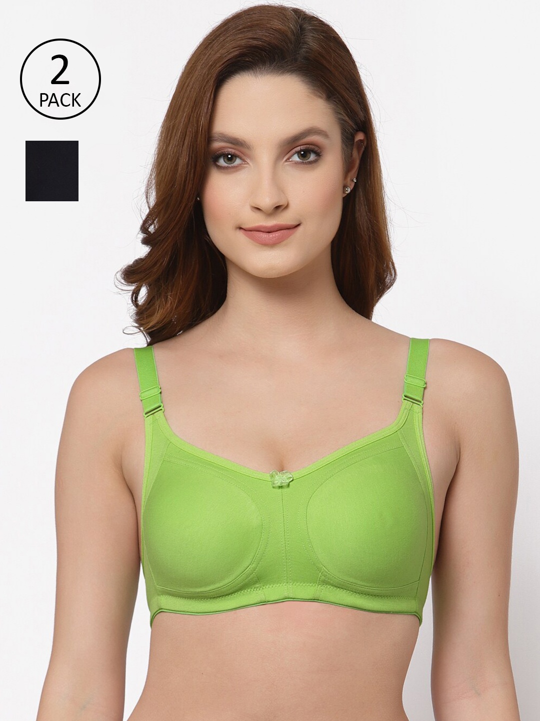 

Floret Pack of 2 Non Padded Non-Wired Cotton Full Coverage Everyday Bra With Moulded Cups, Lime green