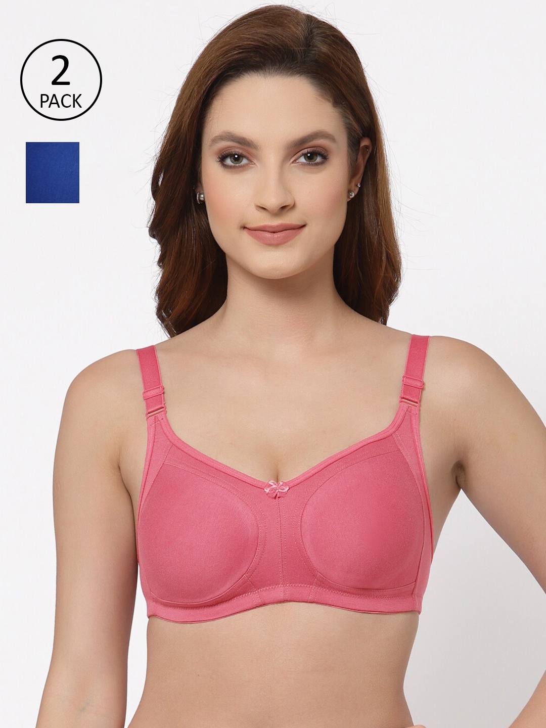 

Floret Pack of 2 Non Padded Non-Wired Cotton Full Coverage Everyday Bra With Moulded Cups, Rose gold