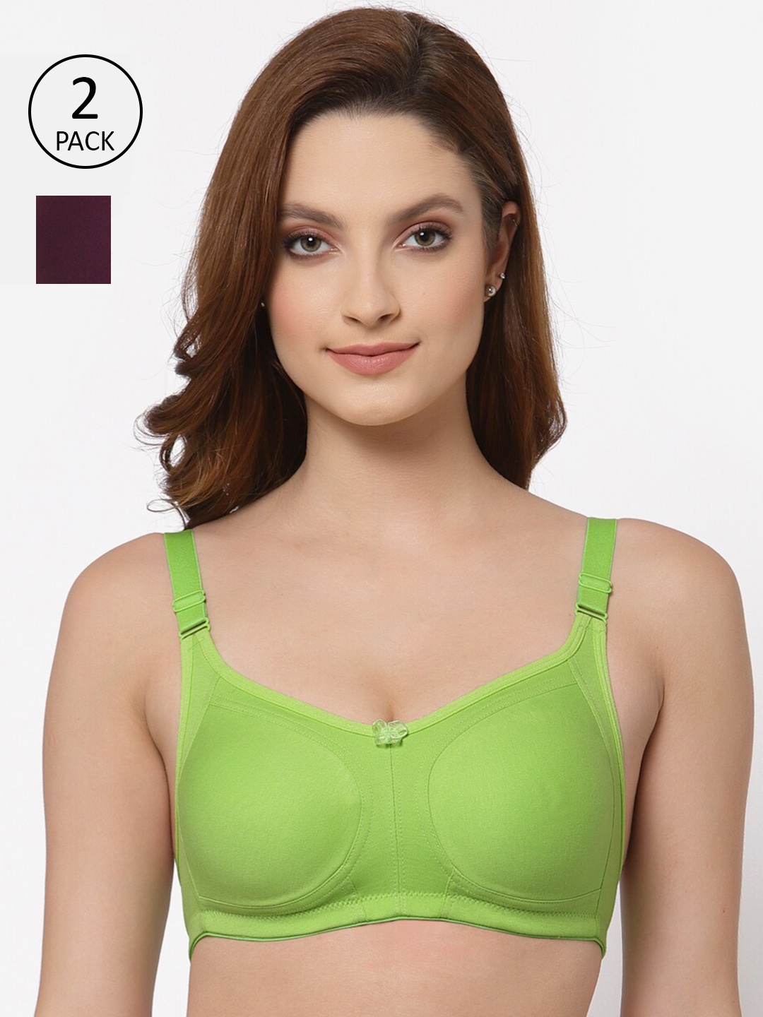

Floret Pack of 2 Non Padded Non-Wired Cotton Full Coverage Everyday Bra With Moulded Cups, Lime green