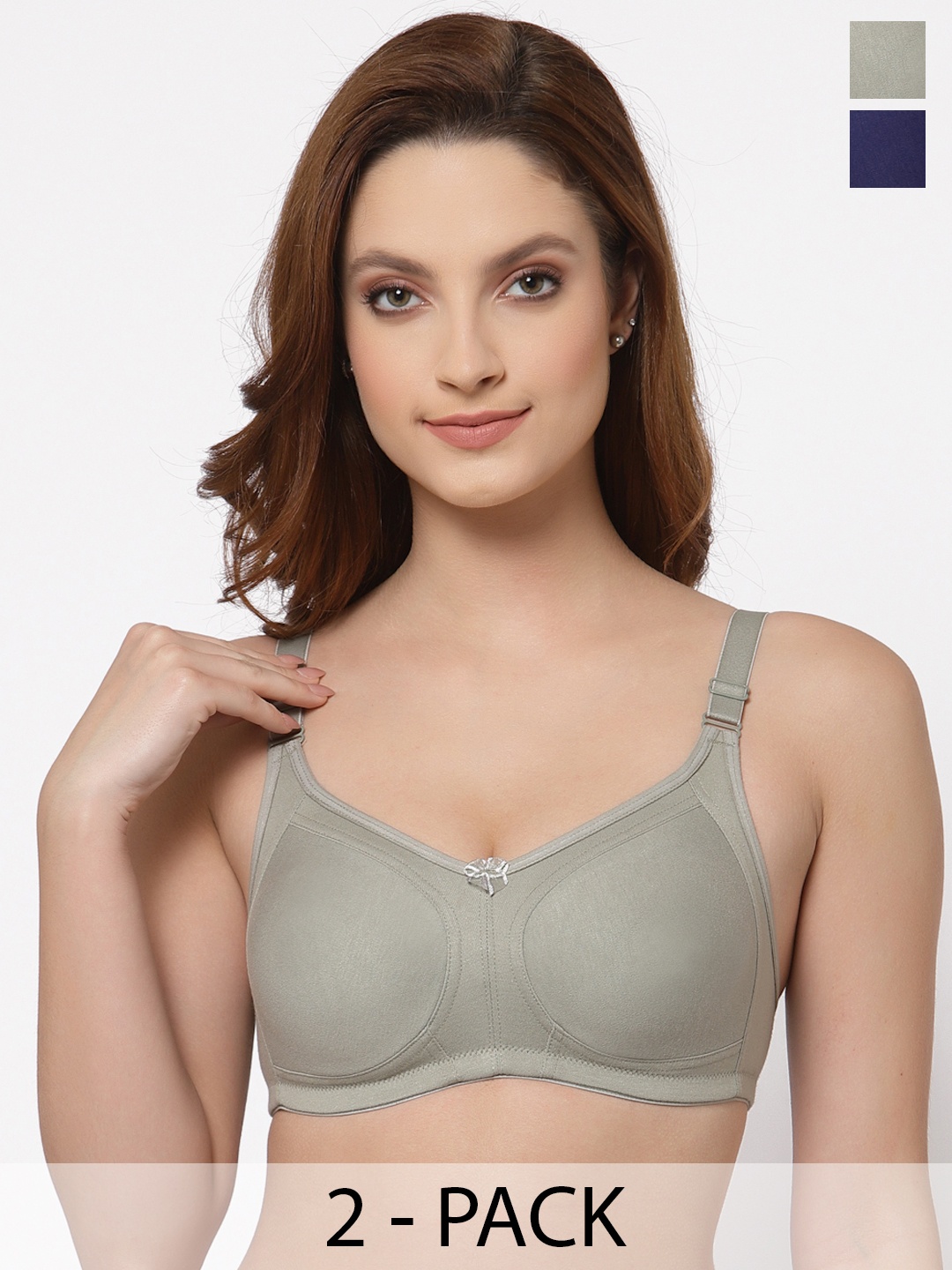 

Floret Pack of 2 Non Padded Non-Wired Cotton Full Coverage Everyday Bra With Moulded Cups, Sea green