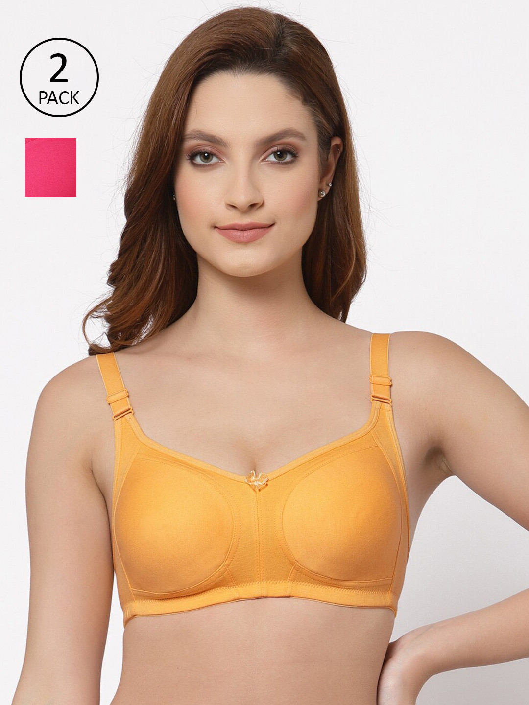 

Floret Pack of 2 Non Padded Non-Wired Cotton Full Coverage Everyday Bra With Moulded Cups, Yellow