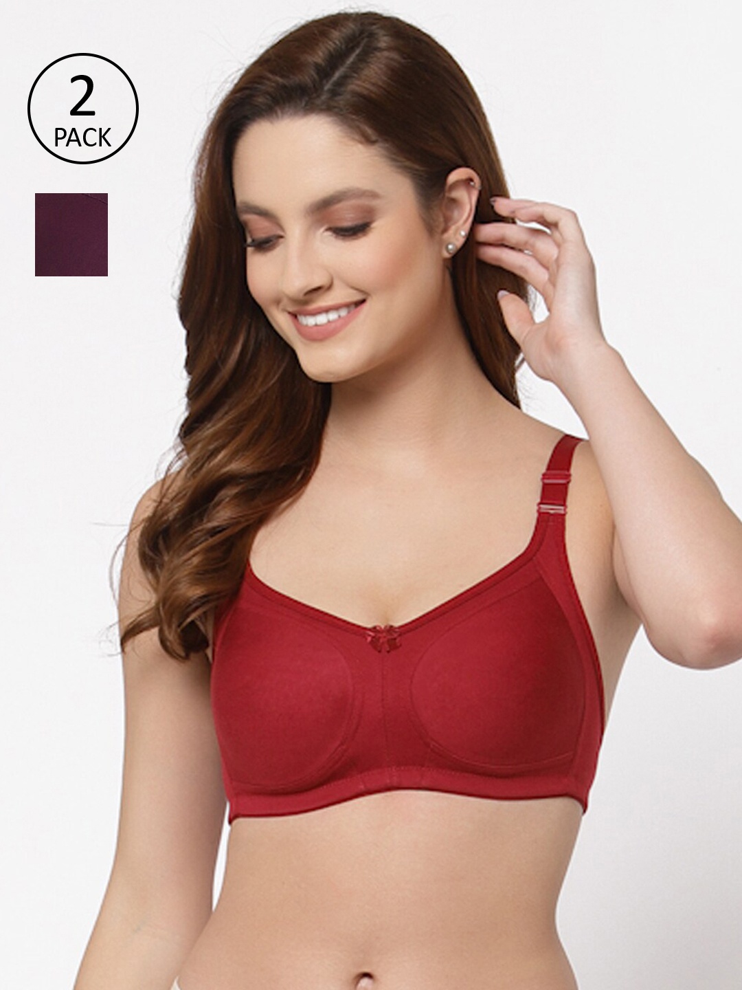 

Floret Pack of 2 Non Padded Non-Wired Cotton Full Coverage Everyday Bra With Moulded Cups, Maroon