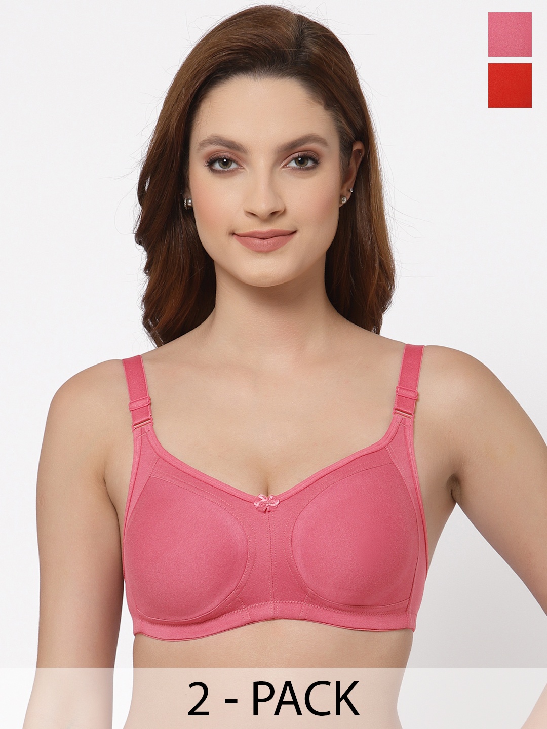 

Floret Pack of 2 Non Padded Non-Wired Cotton Full Coverage Everyday Bra With Moulded Cups, Rose gold