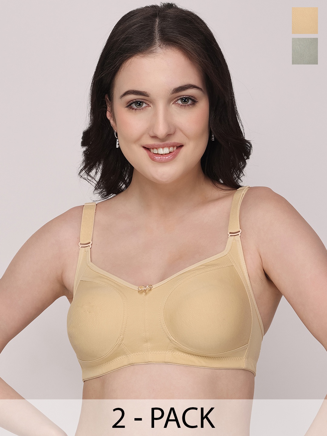 

Floret Pack of 2 Non Padded Non-Wired Cotton Full Coverage Everyday Bra With Moulded Cups, Sea green