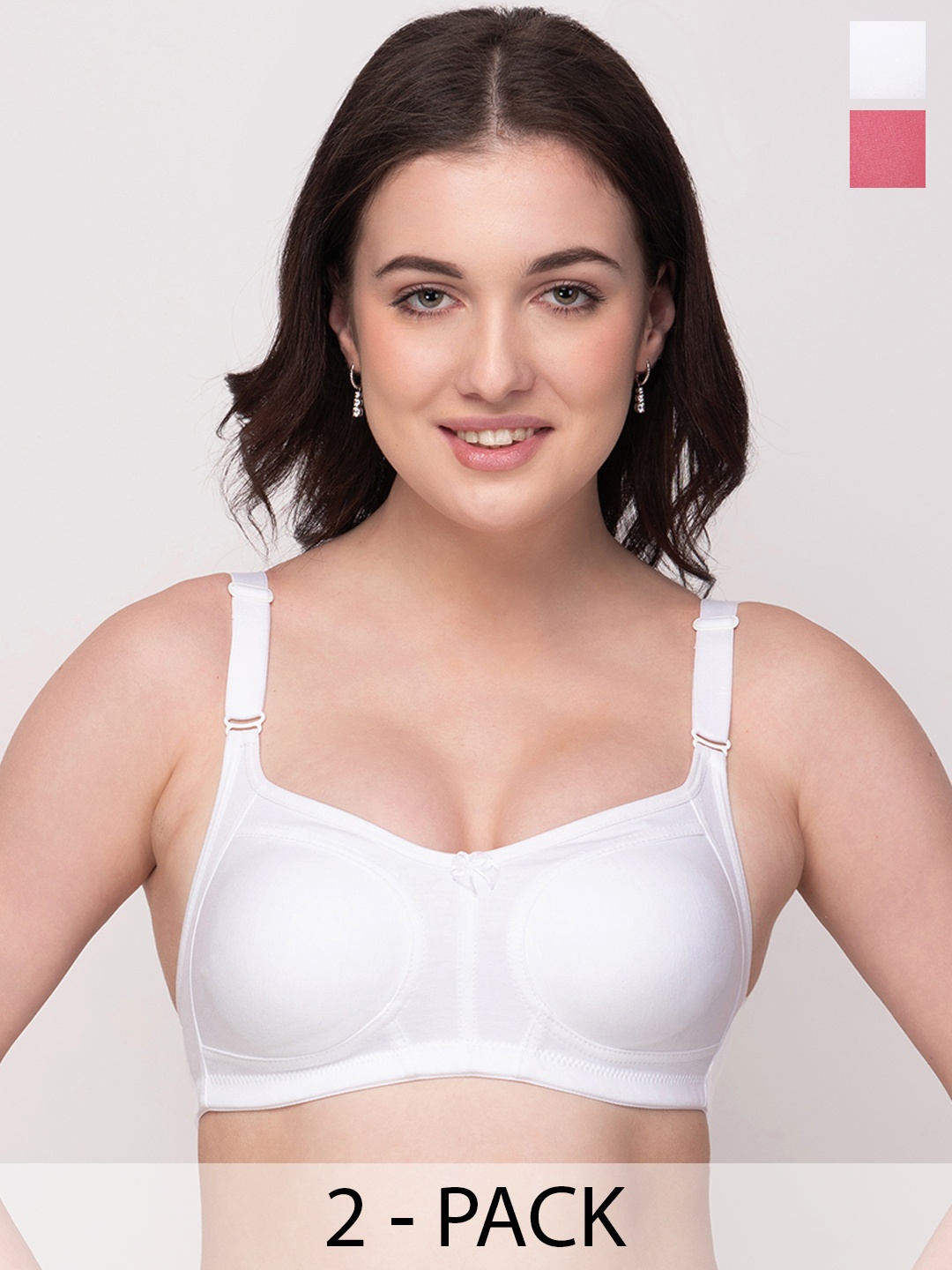 

Floret Pack of 2 Non Padded Non-Wired Cotton Full Coverage Everyday Bra With Moulded Cups, Rose