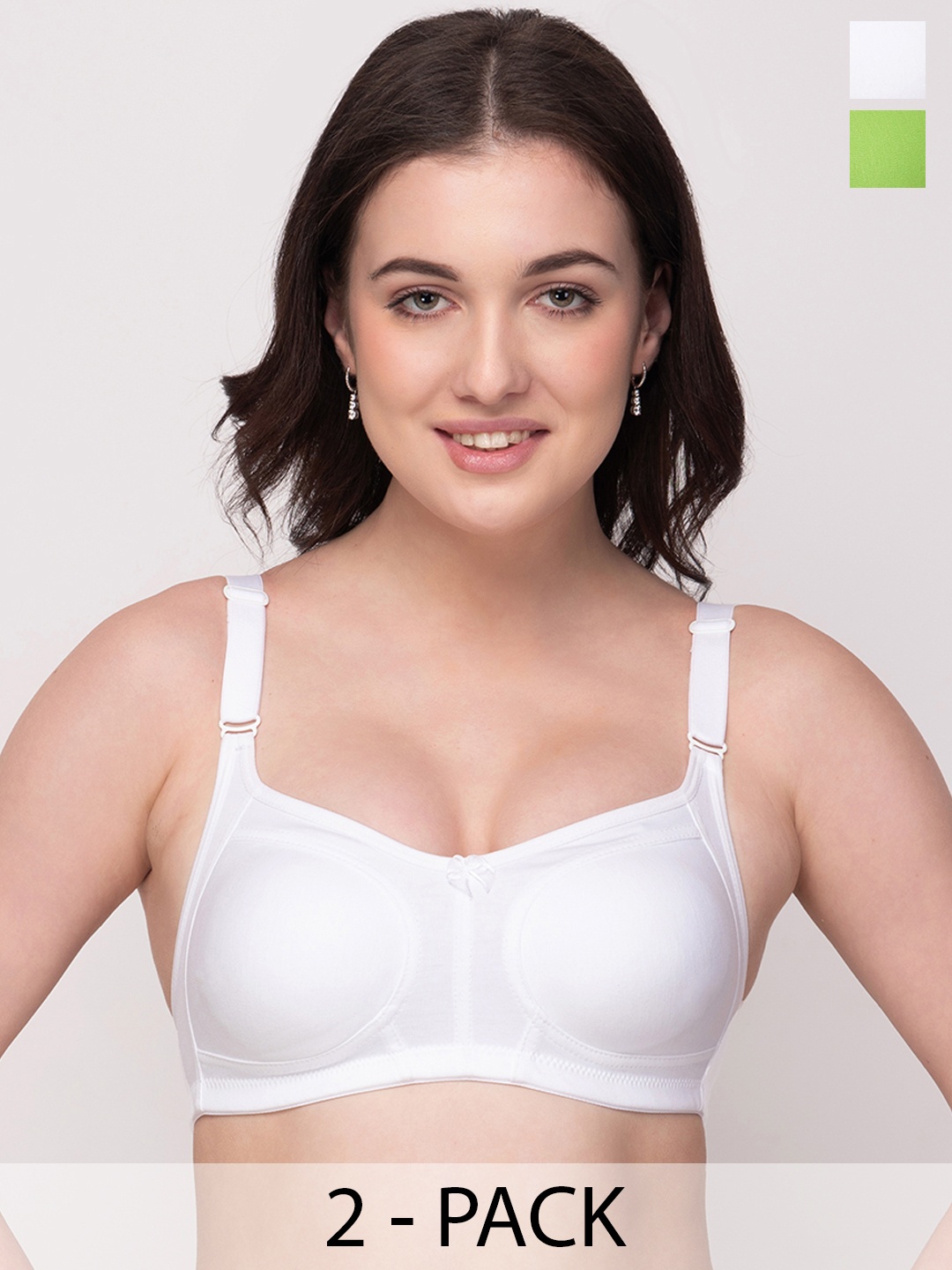 

Floret Pack of 2 Non Padded Non-Wired Cotton Full Coverage Everyday Bra With Moulded Cups, Lime green