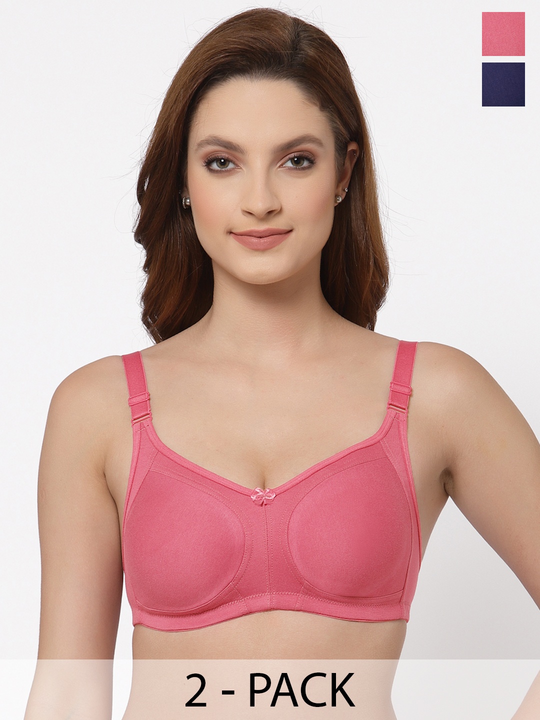 

Floret Pack of 2 Non Padded Non-Wired Cotton Full Coverage Everyday Bra With Moulded Cups, Rose