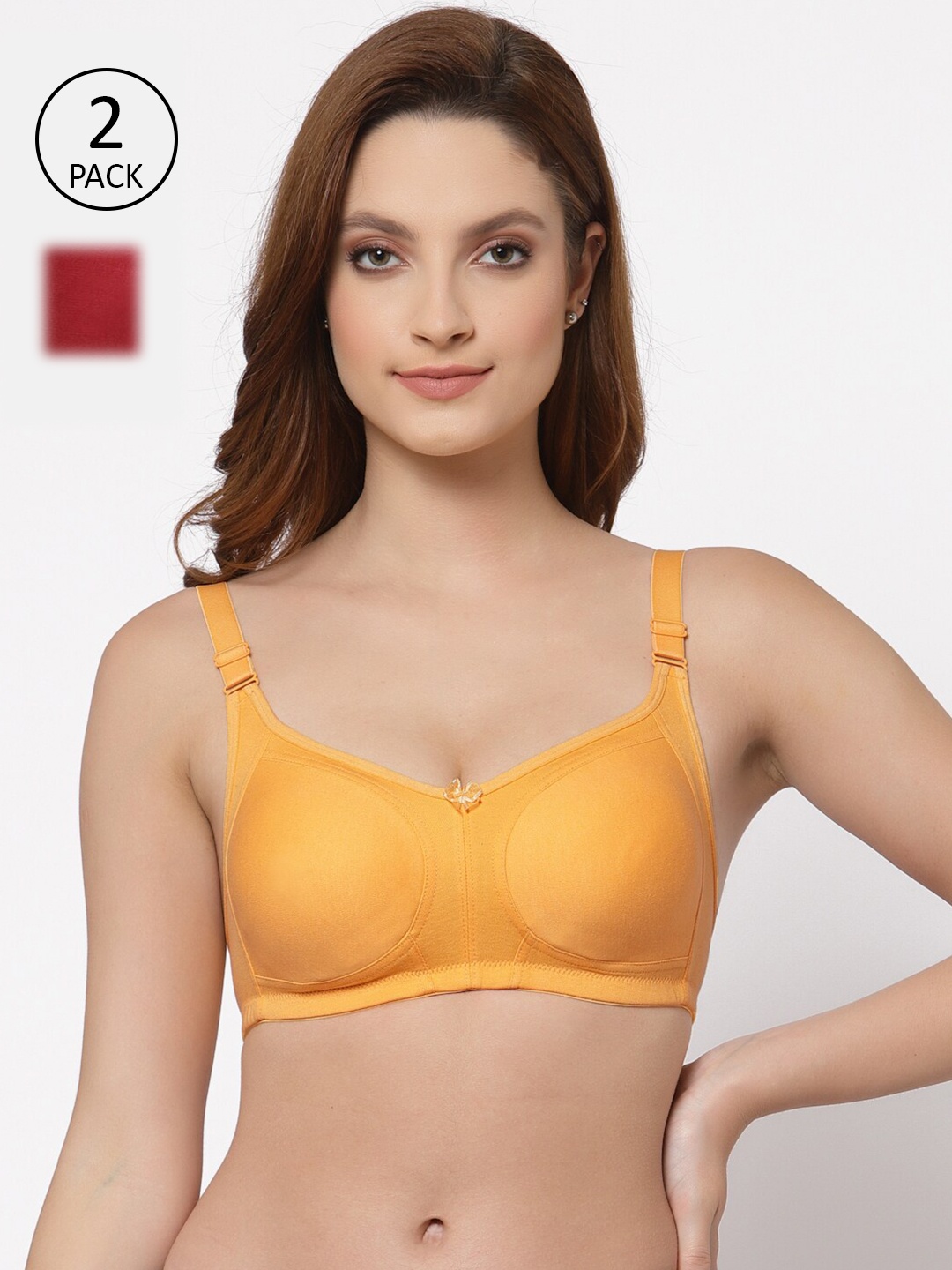 

Floret Pack of 2 Non Padded Non-Wired Cotton Full Coverage Everyday Bra With Moulded Cups, Yellow