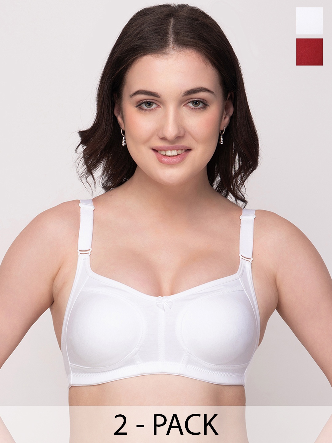 

Floret Pack of 2 Non Padded Non-Wired Cotton Full Coverage Everyday Bra With Moulded Cups, Maroon