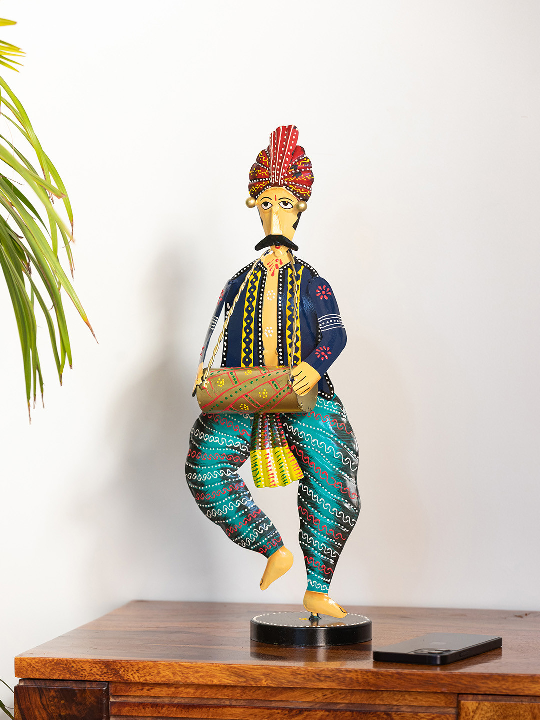 

ExclusiveLane Navy Blue & Red Rajasthani Dholwala Artist Iron Decorative Showpiece, Multi