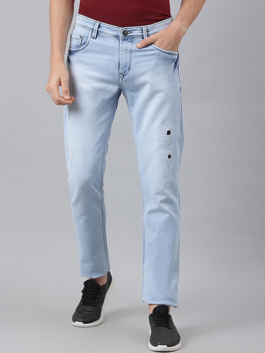 

MR BUTTON Men Blue Slim Fit Low Distress Heavy Fade Cotton Jeans