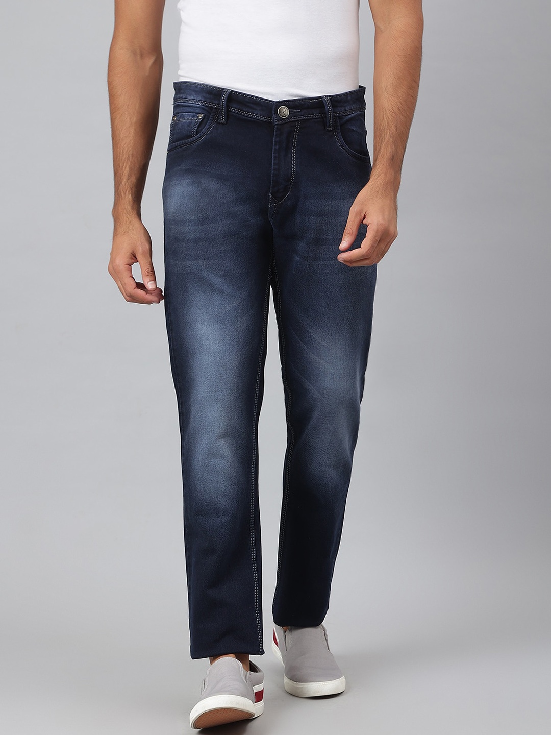 

MR BUTTON Men Navy Blue Slim Fit Light Fade Cotton Jeans