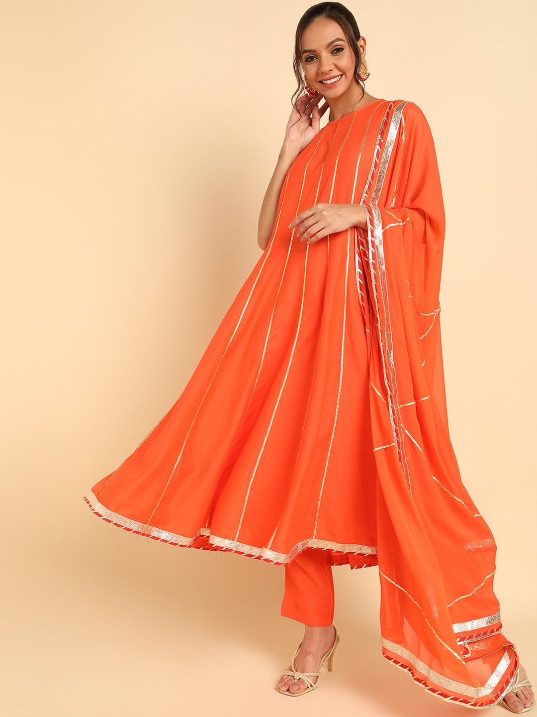 

AHIKA Women Orange Gotta Patti Kurta with Trousers & With Dupatta