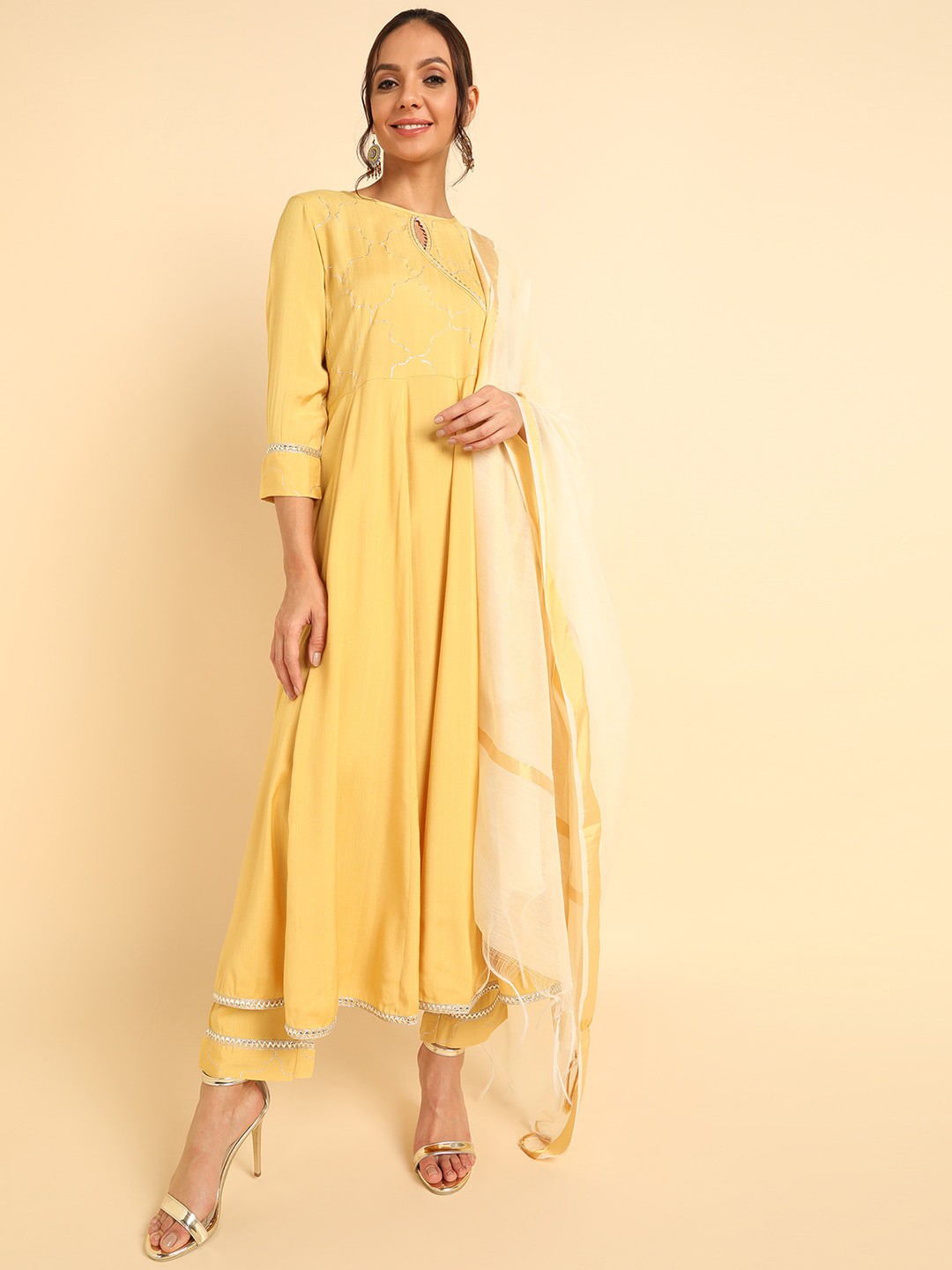 

AHIKA Women Yellow Kurti with Trousers & With Dupatta