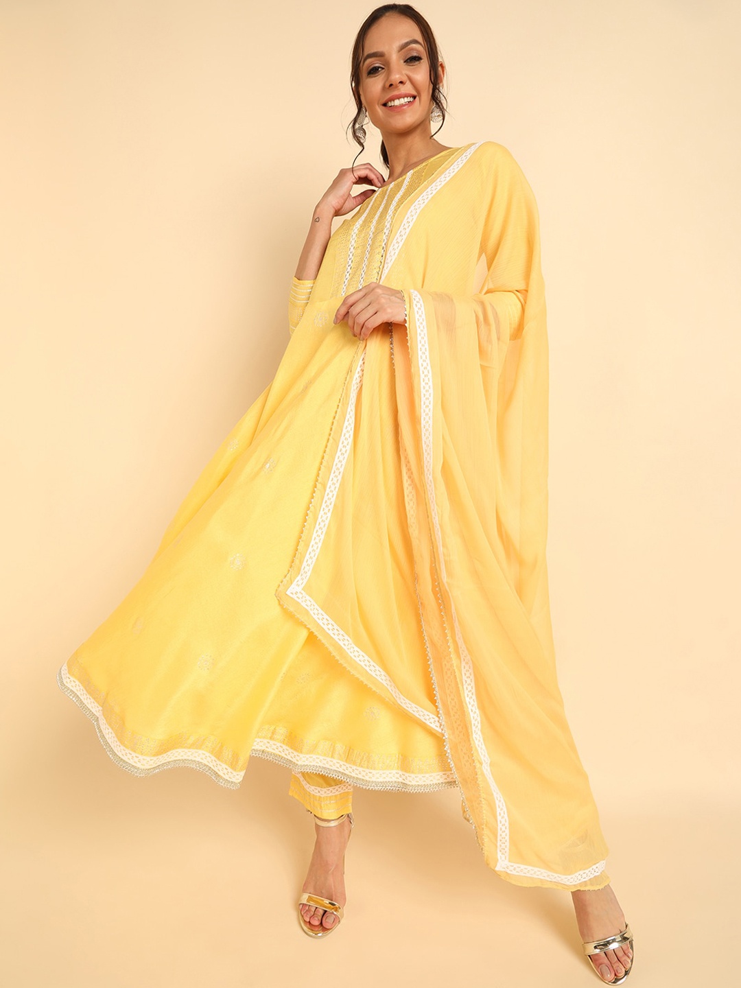 

AHIKA Women Yellow Kurta with Trousers & With Dupatta
