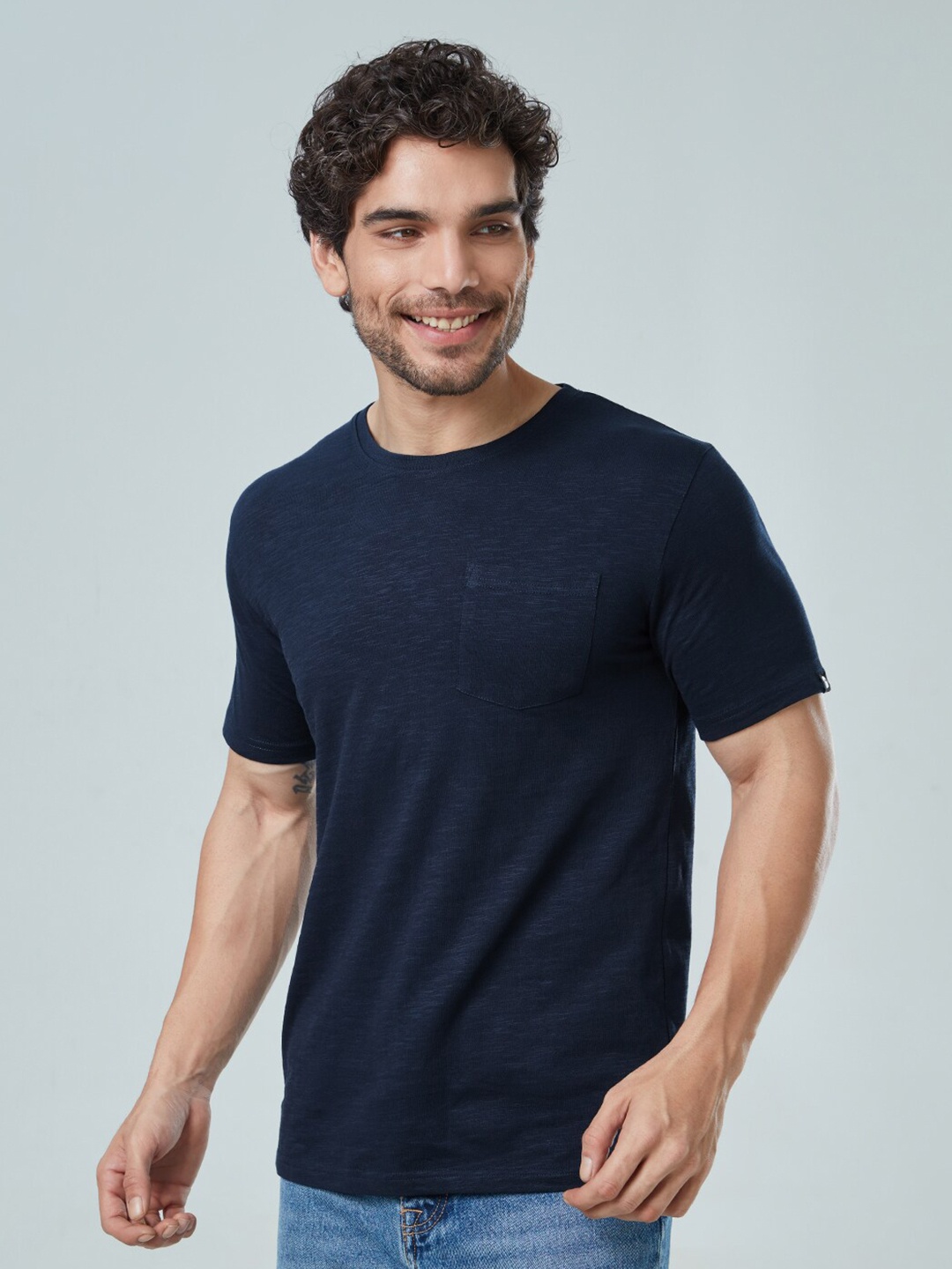 

The Souled Store Men Navy Blue Pure Cotton T-shirt