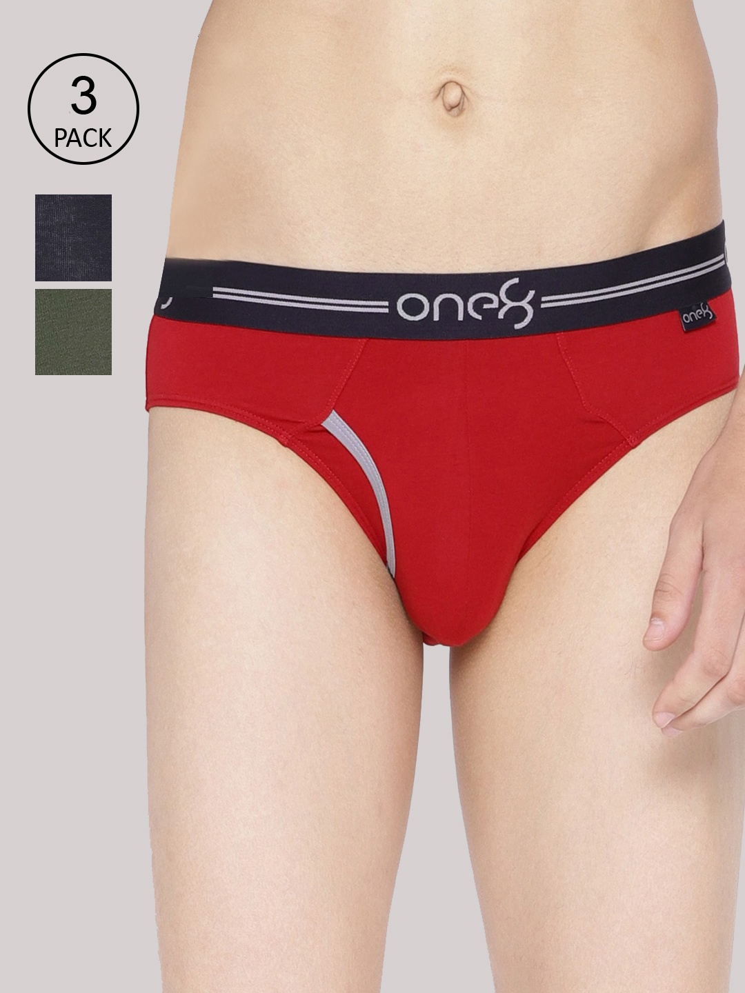

one8 by Virat Kohli Men Pack of 3 Solid Low-Rise Premium Cotton Stretch Briefs, Red