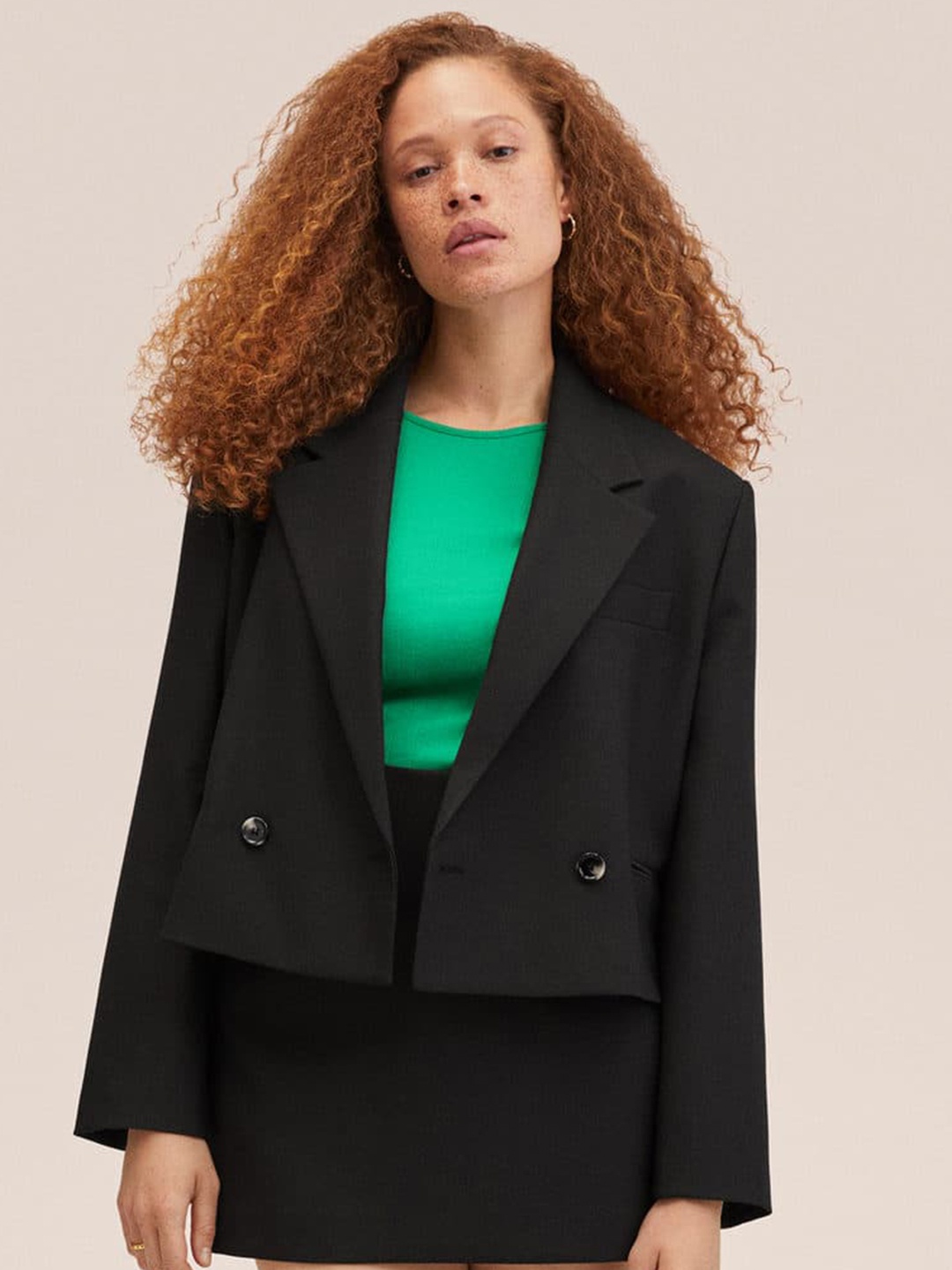 

MANGO Women Black Solid Single Breasted Blazer