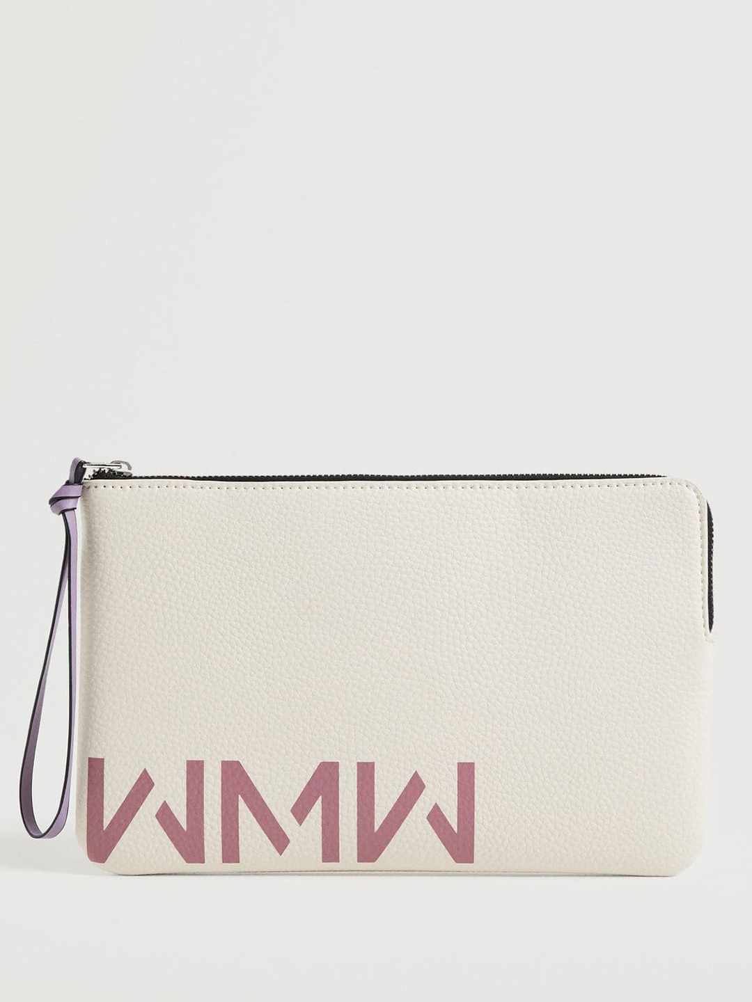 

MANGO Women Off-White and Purple Brand Logo Print Cosmetic Pouch