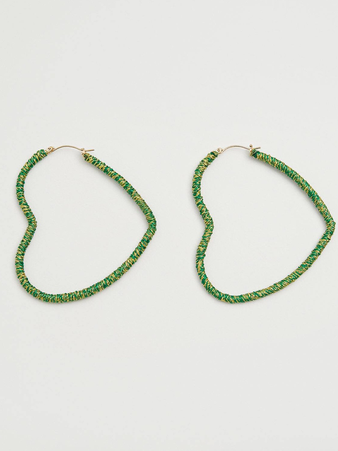 

MANGO Green & Gold-Toned Heart Shaped Drop Earrings