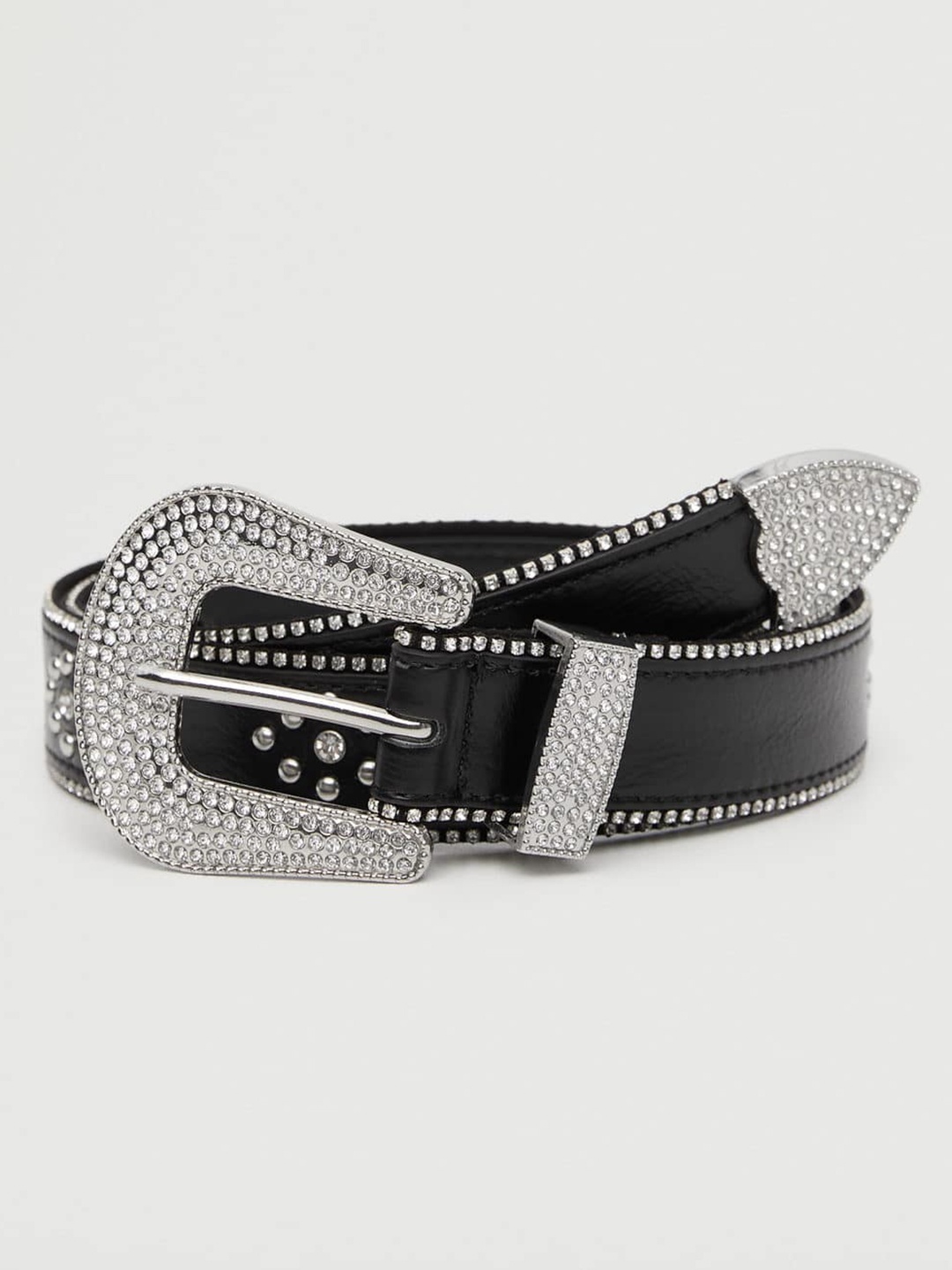 

MANGO Women Black & Silver-Toned Embellished Belt