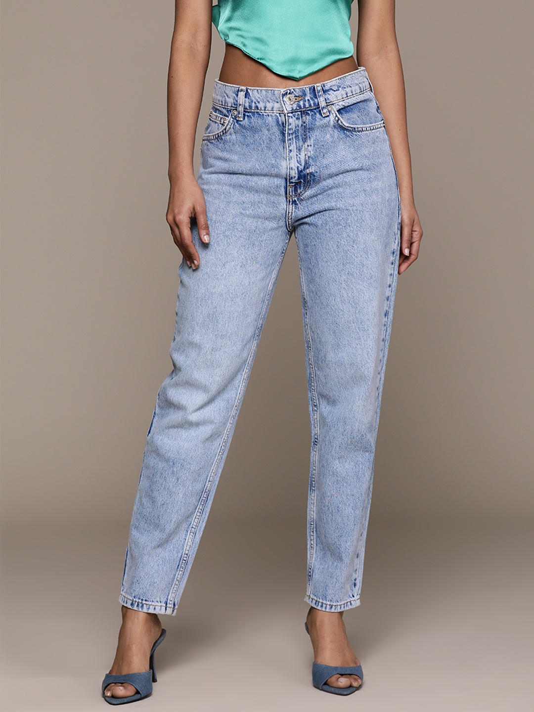 

MANGO Women High-Rise Mom Fit Jeans, Blue