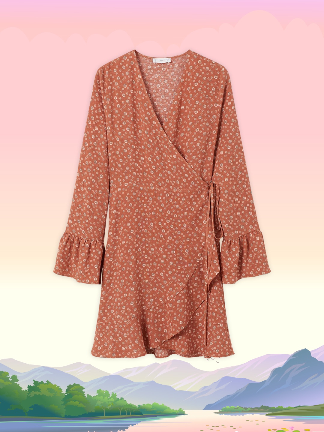 

Mango Kids Girls Brown & White Floral Print Wrap Dress