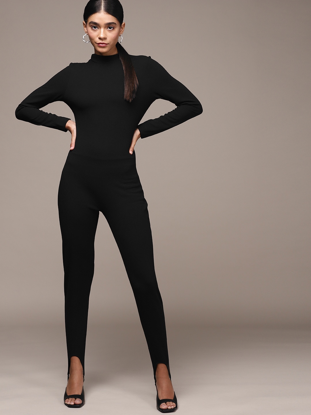 

MANGO Black Solid High Neck Fuseau jumpsuit