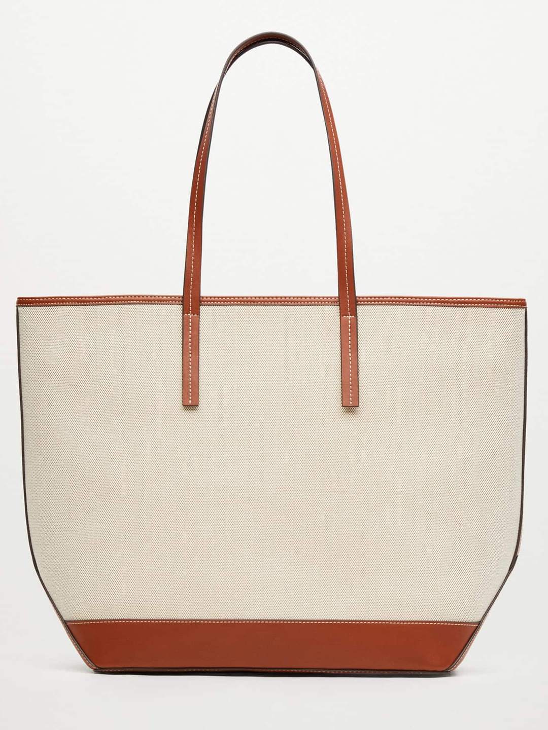 

MANGO Beige & Tan Brown Checked Structured Cotton Shoulder Bag